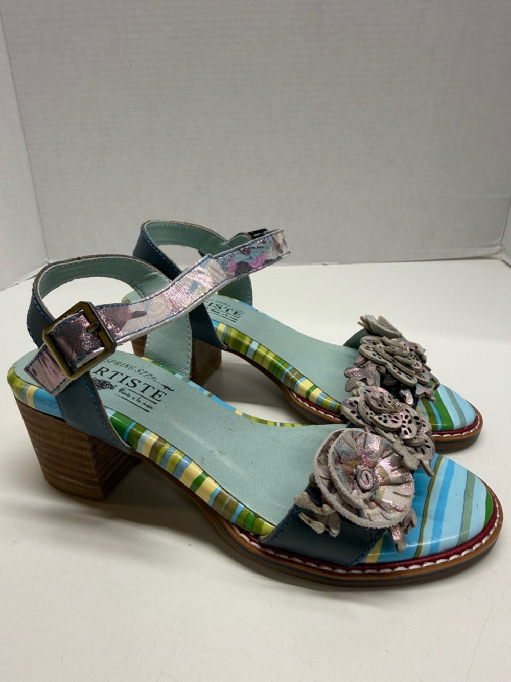 L’Artiste By Spring Step Aradya Leather Sandals Shoes Block Heel Colorful Size 5 - Picture 4 of 10